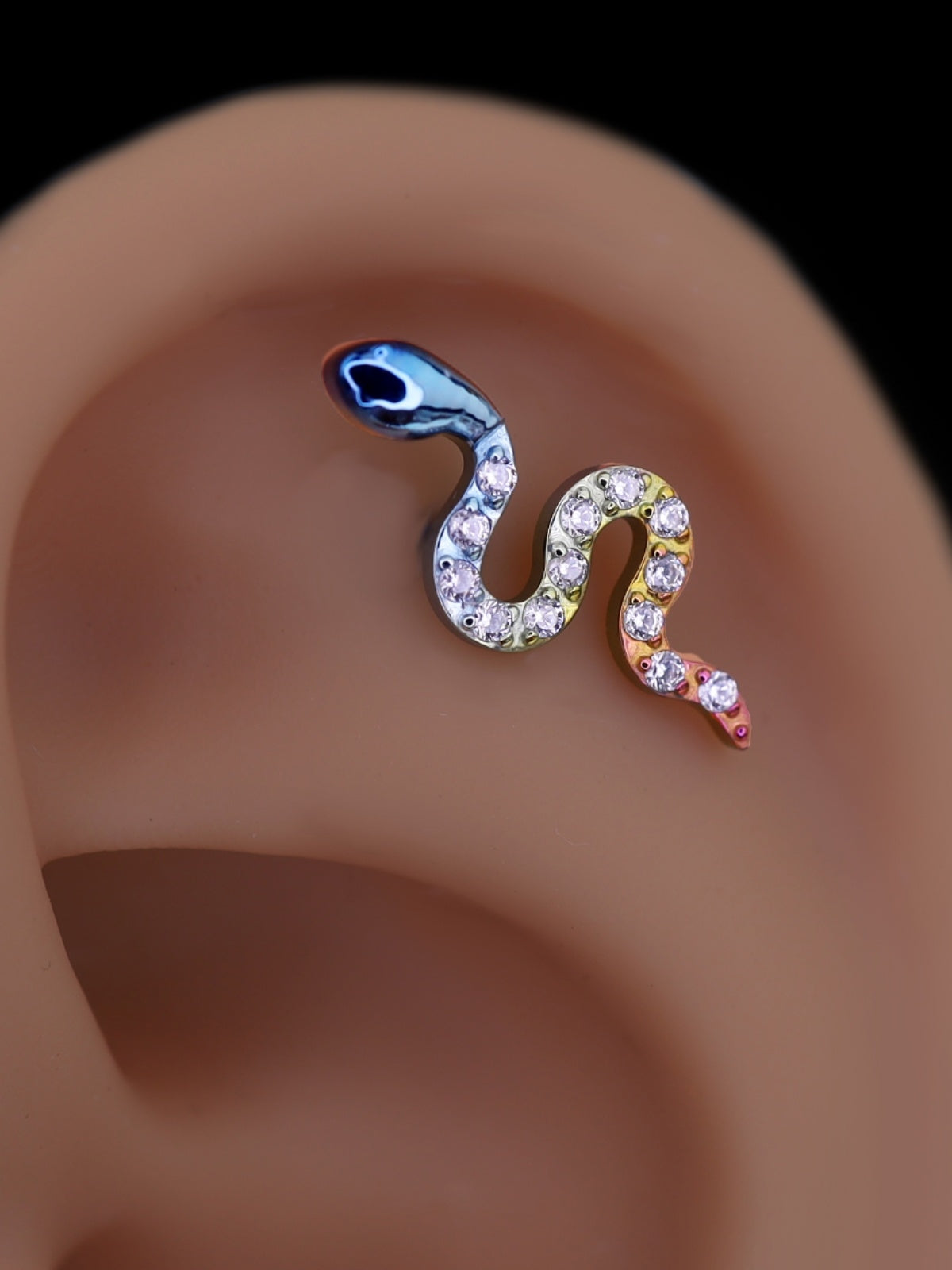 Curved Snake CZ Internally Threaded Titanium Ear Studs - Curved Snake CZ Internally Threaded Titanium Ear Studs - Sliver / 6mm by CRUXJEWELRY