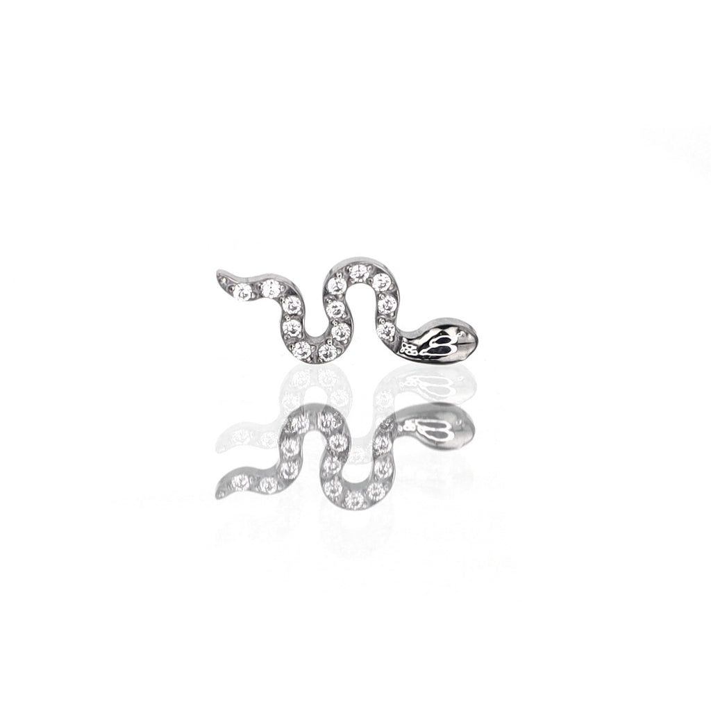 Curved Snake CZ Internally Threaded Titanium Ear Studs - Curved Snake CZ Internally Threaded Titanium Ear Studs - Sliver / 6mm by CRUXJEWELRY