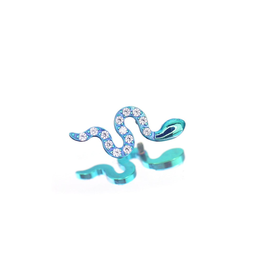 Curved Snake CZ Internally Threaded Titanium Ear Studs - Curved Snake CZ Internally Threaded Titanium Ear Studs - Sliver / 6mm by CRUXJEWELRY