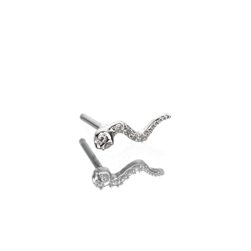 Curved Serpent CZ Stainless Steel Ear Studs - Curved Serpent CZ Stainless Steel Ear Studs - Single by CRUXJEWELRY