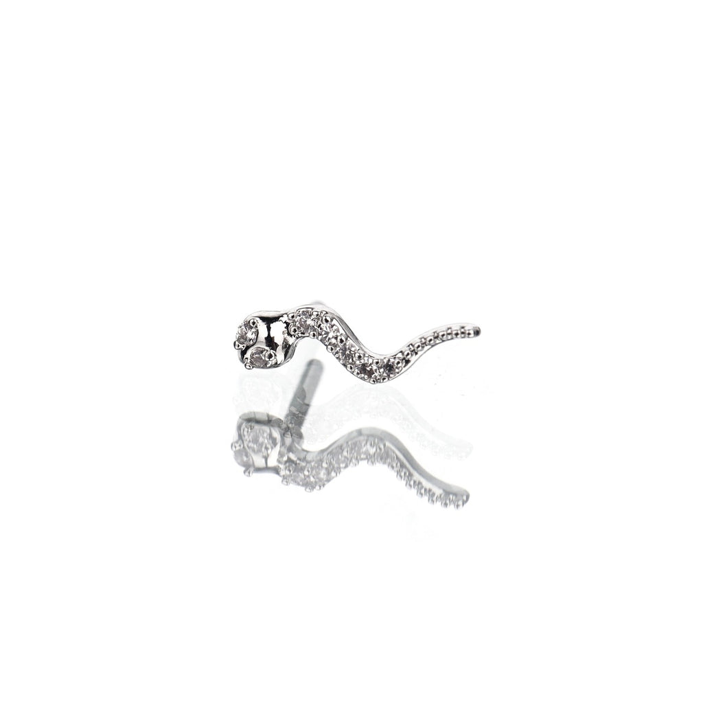 Curved Serpent CZ Stainless Steel Ear Studs - Curved Serpent CZ Stainless Steel Ear Studs - Single by CRUXJEWELRY