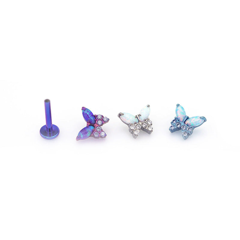 Opal Colorful Butterfly Titanium Lip Ring - Opal Colorful Butterfly Titanium Lip Ring - Pink / 6mm by CRUXJEWELRY