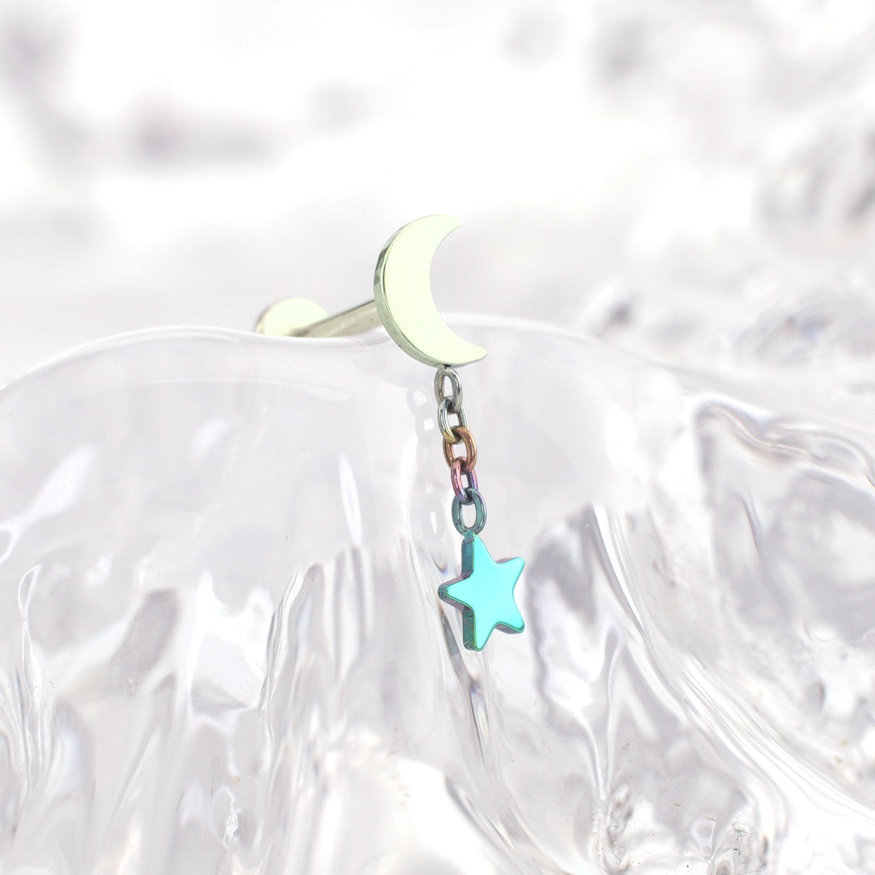 Moon & Star Dangle Titanium Ear Studs - Moon & Star Dangle Titanium Ear Studs - Blue-White Gradient / 6mm by CRUXJEWELRY