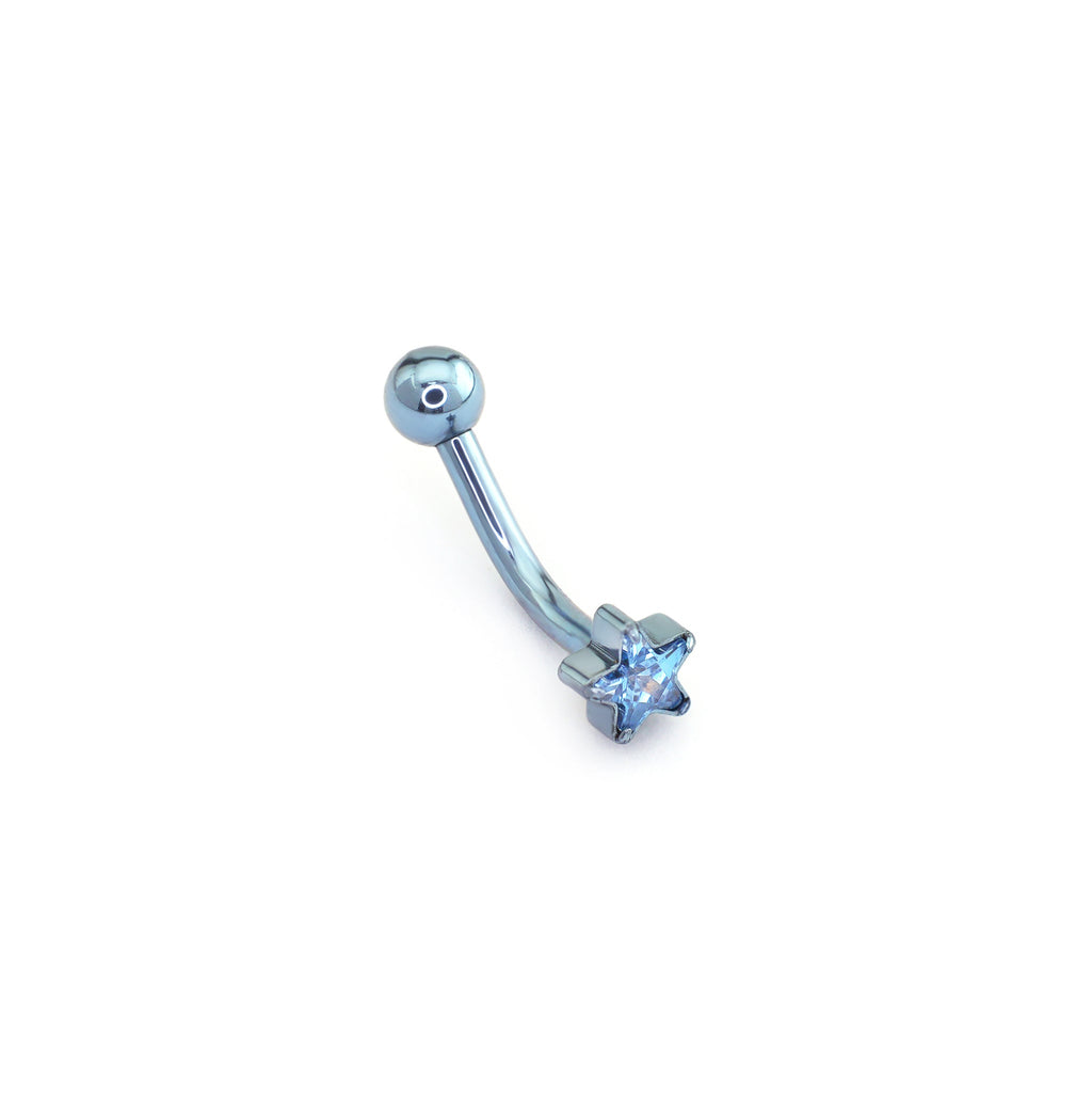 Rainbow Pentagram CZ Internally Threaded Titanium Eyebrow Stud - Rainbow Pentagram CZ Internally Threaded Titanium Eyebrow Stud - Blue / 4mm / 6mm by CRUXJEWELRY