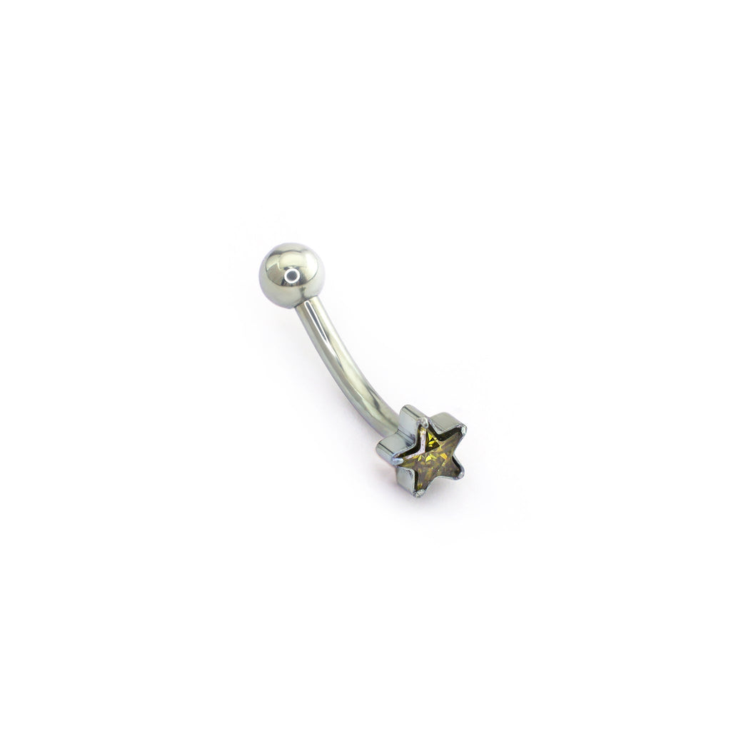 Rainbow Pentagram CZ Internally Threaded Titanium Eyebrow Stud - Rainbow Pentagram CZ Internally Threaded Titanium Eyebrow Stud - Green / 4mm / 6mm by CRUXJEWELRY