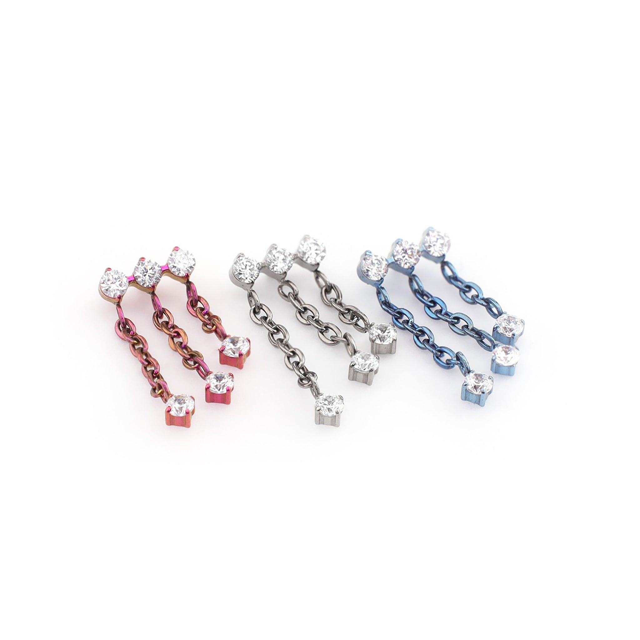 Triple Drop CZ Titanium Ear Studs - Triple Drop CZ Titanium Ear Studs - Sliver / 6mm by CRUXJEWELRY