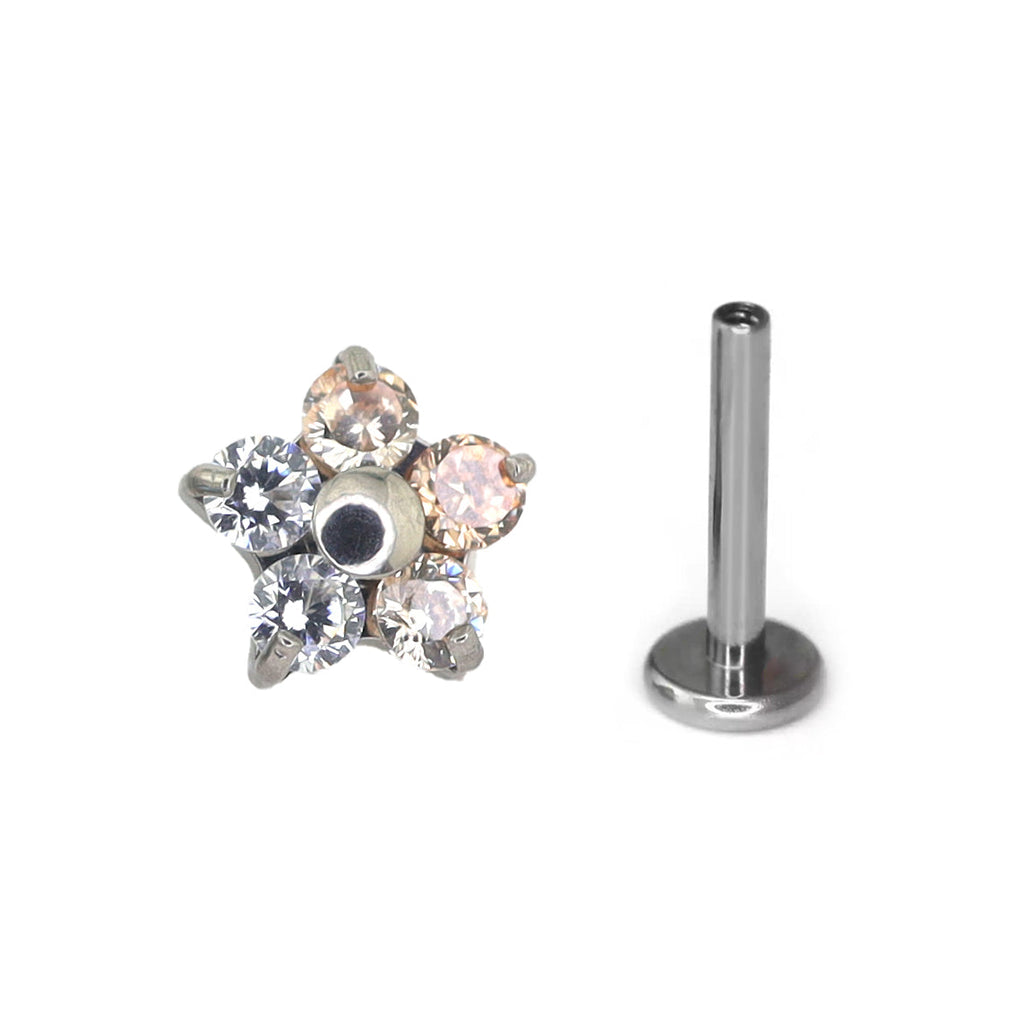 F136 Titanium Flower & Star Threadless Labret - F136 Titanium Flower & Star Threadless Labret - Champagne Gold / 6mm by CRUXJEWELRY