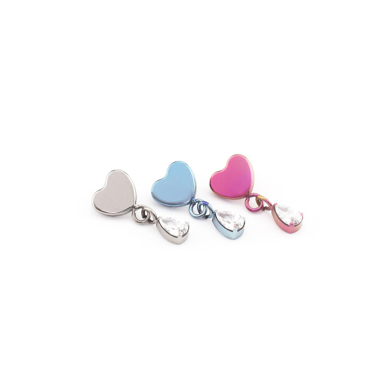 Heart Pendant Teardrop CZ Titanium Ear Studs - Heart Pendant Teardrop CZ Titanium Ear Studs - Sliver / 6mm by CRUXJEWELRY