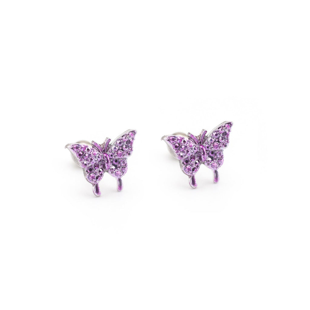 Thin Needle Micro-Pave Butterfly Stainless Steel Ear Studs - Thin Needle Micro-Pave Butterfly Stainless Steel Ear Studs - Purple / Set by CRUXJEWELRY