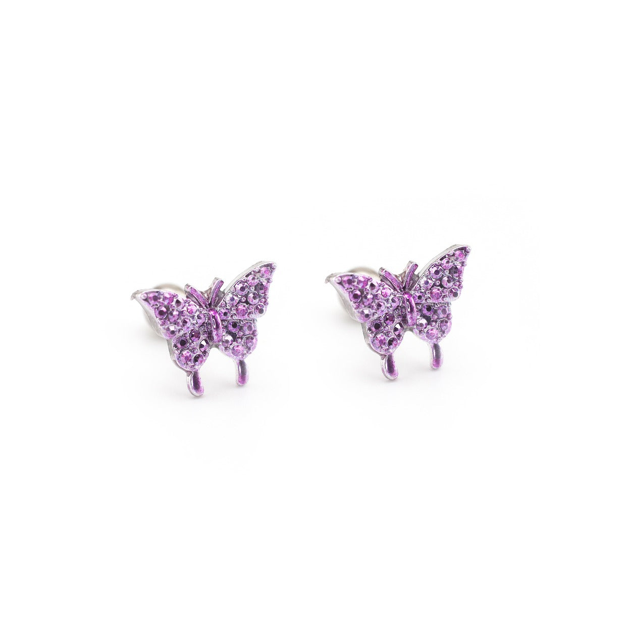 Thin Needle Micro-Pave Butterfly Stainless Steel Ear Studs - Thin Needle Micro-Pave Butterfly Stainless Steel Ear Studs - Purple / Set by CRUXJEWELRY