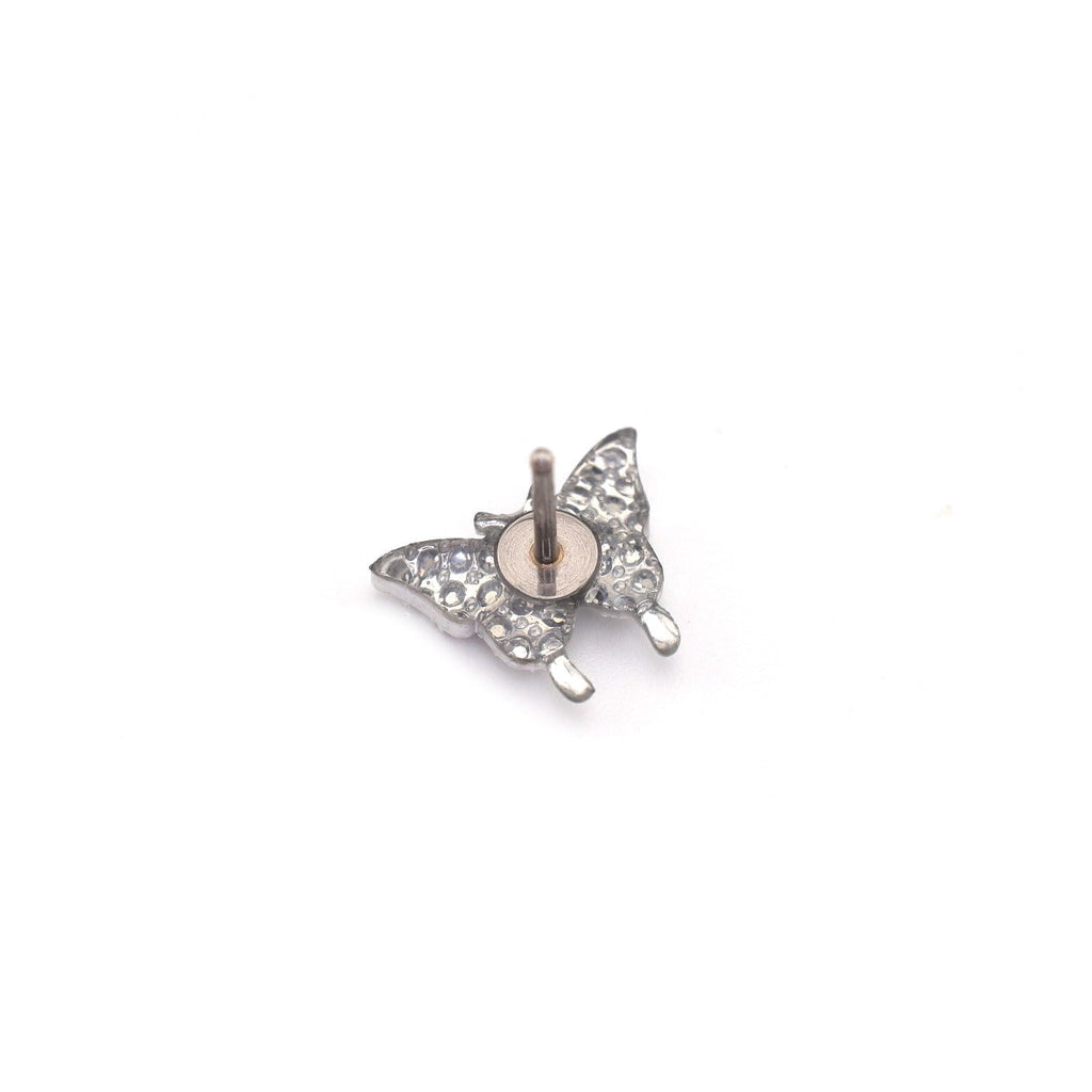 Thin Needle Micro-Pave Butterfly Stainless Steel Ear Studs - Thin Needle Micro-Pave Butterfly Stainless Steel Ear Studs - White / Single by CRUXJEWELRY