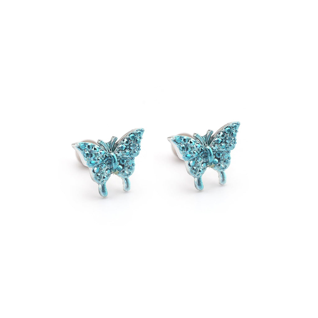 Thin Needle Micro-Pave Butterfly Stainless Steel Ear Studs - Thin Needle Micro-Pave Butterfly Stainless Steel Ear Studs - Blue / Set by CRUXJEWELRY