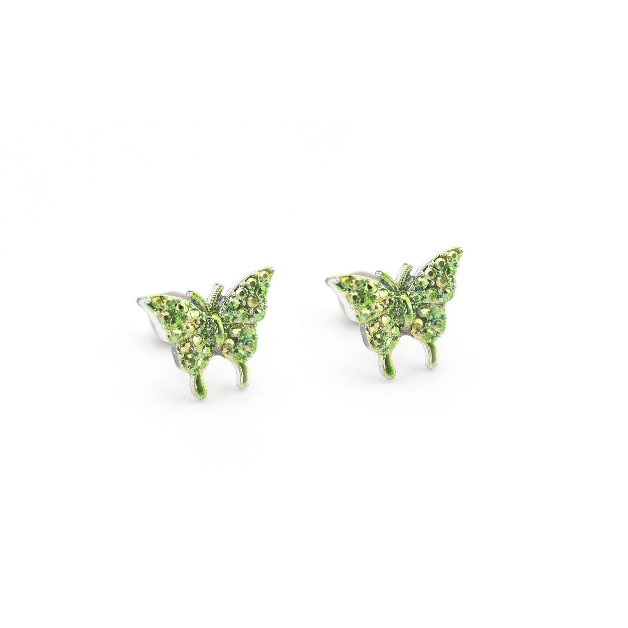 Thin Needle Micro-Pave Butterfly Stainless Steel Ear Studs - Thin Needle Micro-Pave Butterfly Stainless Steel Ear Studs - Green / Set by CRUXJEWELRY