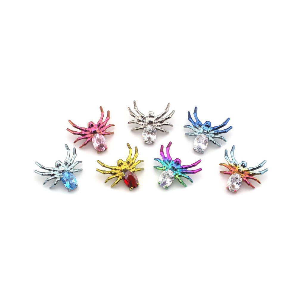 Crystal Spider Titanium Ear Studs - Crystal Spider Titanium Ear Studs - Gold / 6mm by CRUXJEWELRY