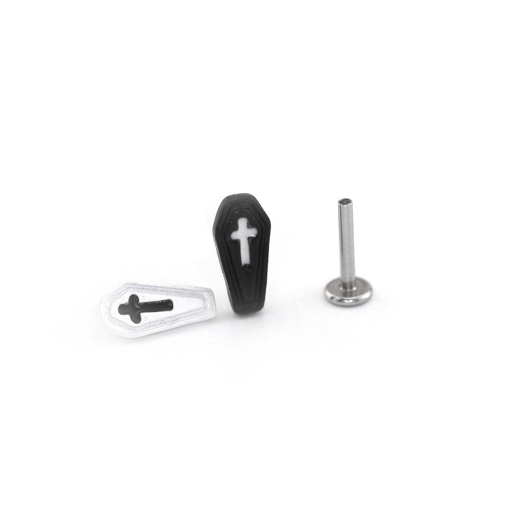 Hallowmas - Gothic Resin Cross Coffin Stainless Steel Ear Studs - Hallowmas - Gothic Resin Cross Coffin Stainless Steel Ear Studs - Black / 6mm by CRUXJEWELRY