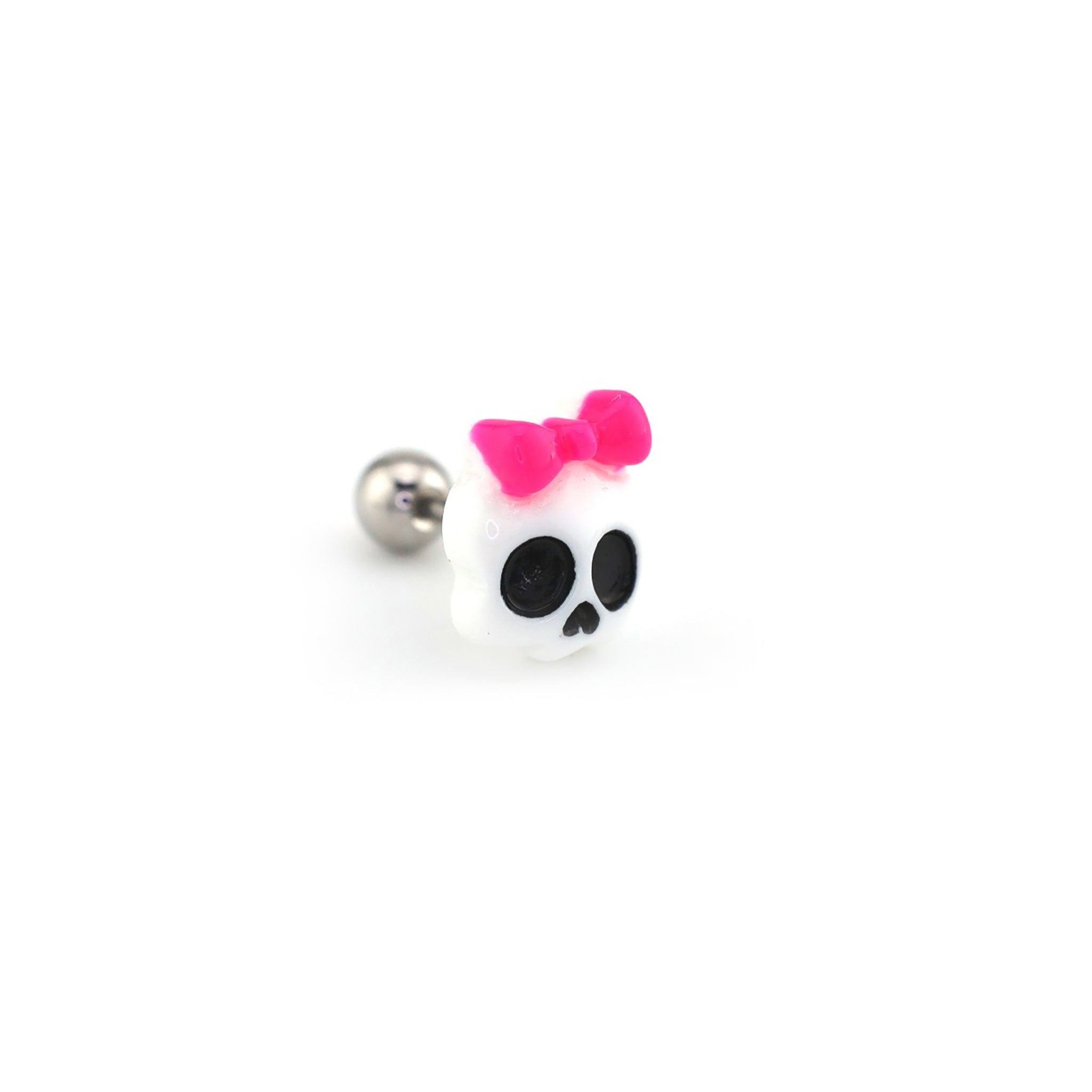 Hallowmas - Playful Skull & Bow Helix Tongue Studs - Hallowmas - Playful Skull & Bow Helix Tongue Studs - 0.8mm/20G / 12mm by CRUXJEWELRY