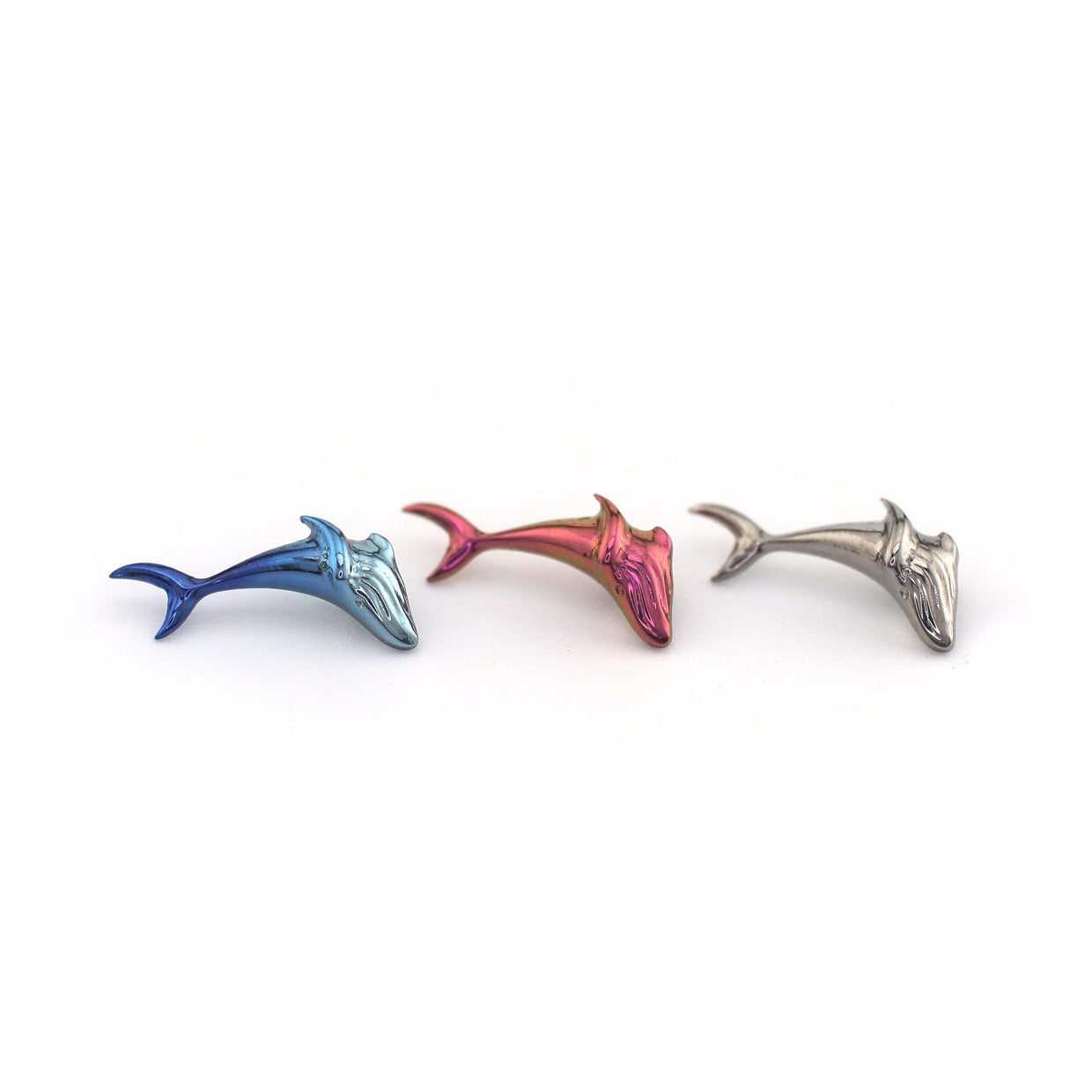 Engraved Whale Internally Threaded Titanium Ear Studs - Engraved Whale Internally Threaded Titanium Ear Studs - Pink / 6mm by CRUXJEWELRY