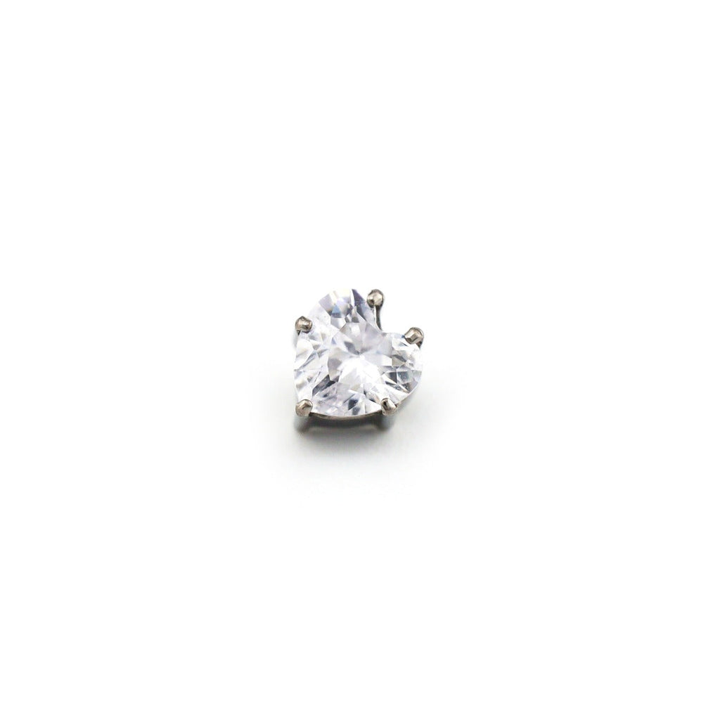Prong-Set Heart CZ Internally Threaded Titanium Ear Studs - Prong-Set Heart CZ Internally Threaded Titanium Ear Studs - 6mm by CRUXJEWELRY