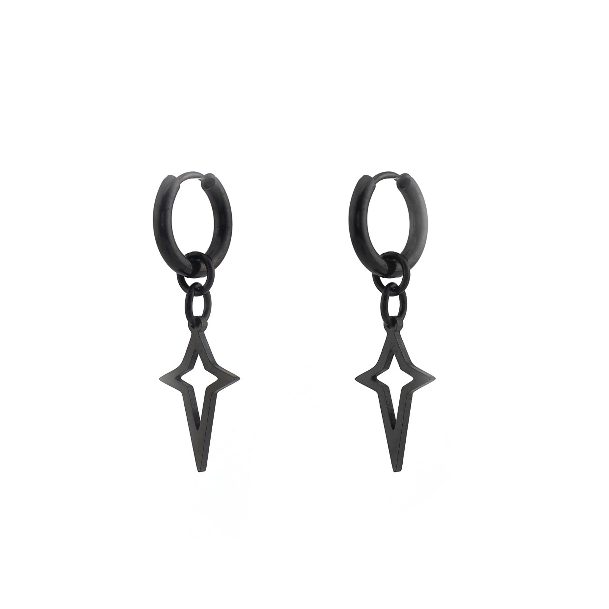 Black & White Openwork Star Dangle Stainless Steel Earrings - Black & White Openwork Star Dangle Stainless Steel Earrings - Pair of Black by CRUXJEWELRY