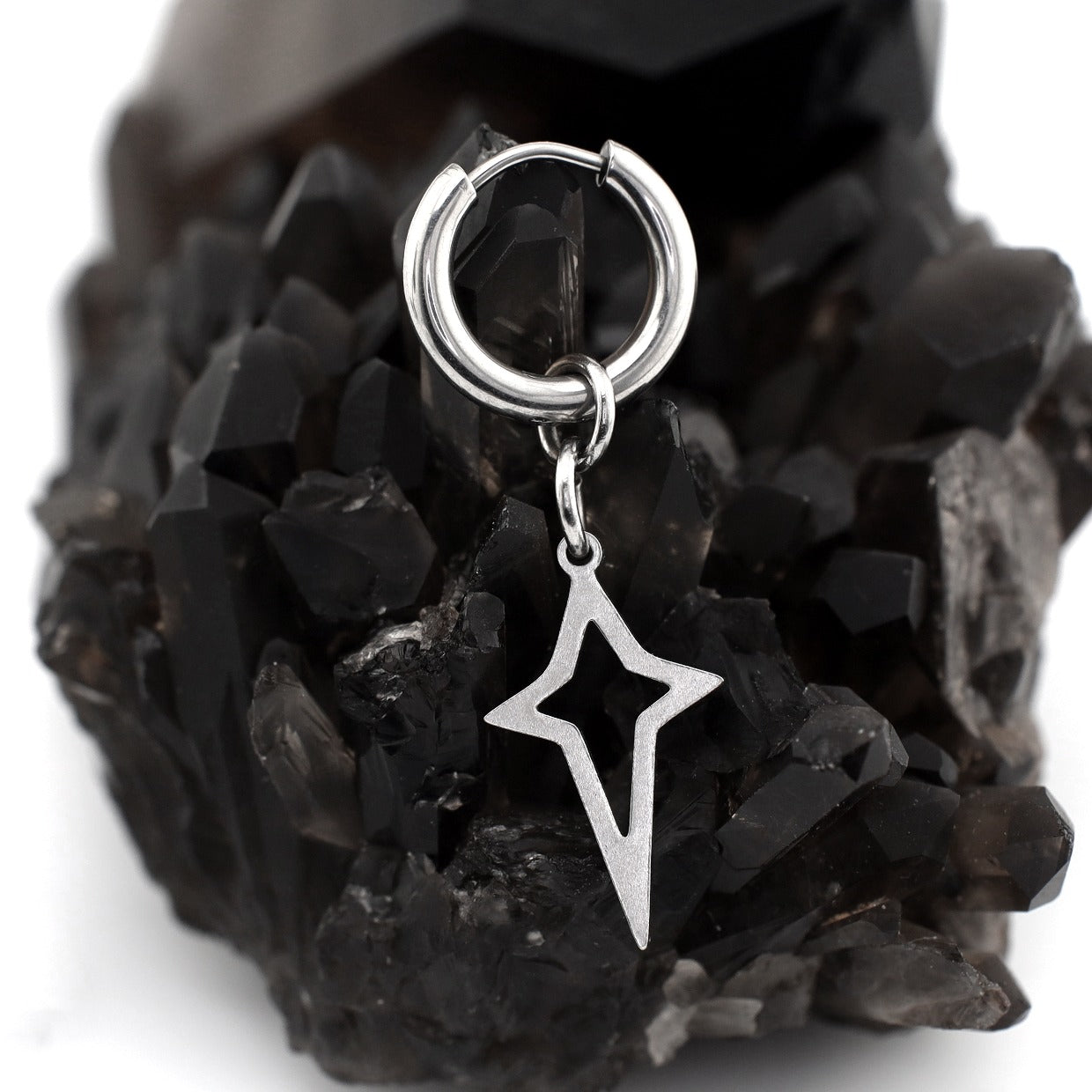 Black & White Openwork Star Dangle Stainless Steel Earrings - Black & White Openwork Star Dangle Stainless Steel Earrings - Silver by CRUXJEWELRY