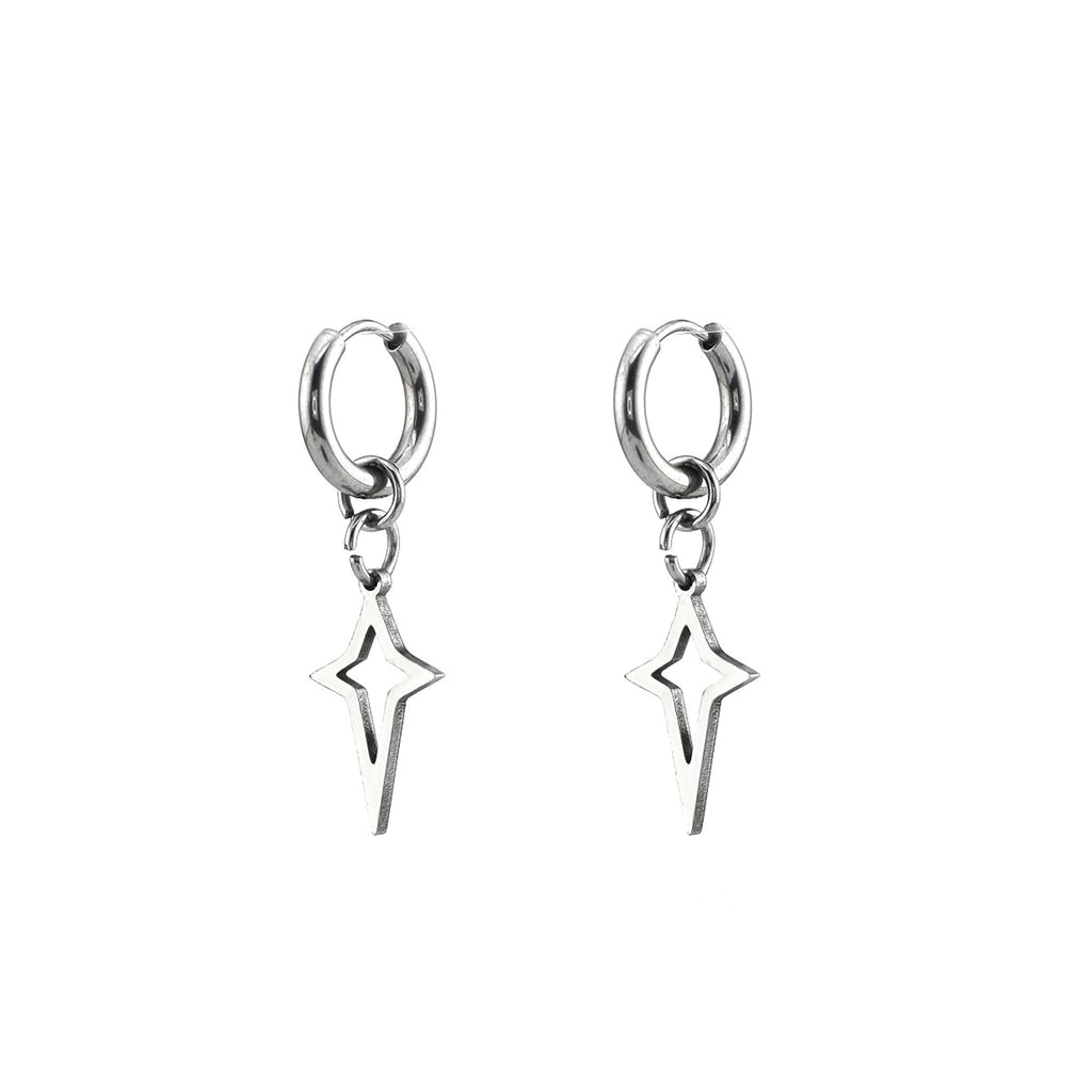 Black & White Openwork Star Dangle Stainless Steel Earrings - Black & White Openwork Star Dangle Stainless Steel Earrings - Pair of Silver by CRUXJEWELRY