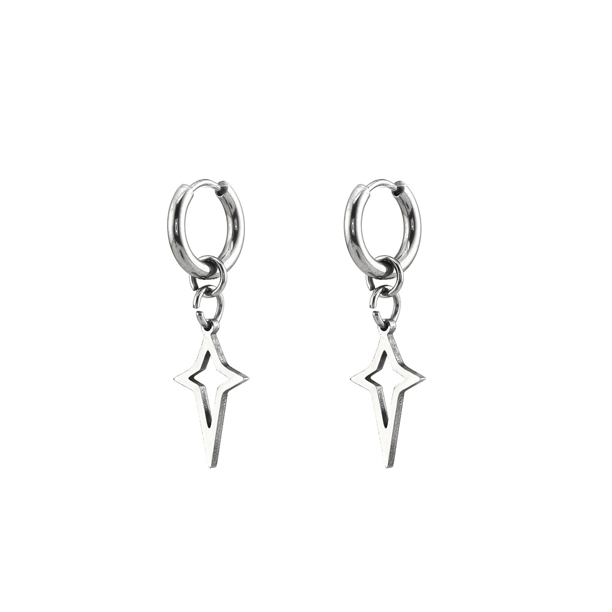 Black & White Openwork Star Dangle Stainless Steel Earrings - Black & White Openwork Star Dangle Stainless Steel Earrings - Pair of Silver by CRUXJEWELRY