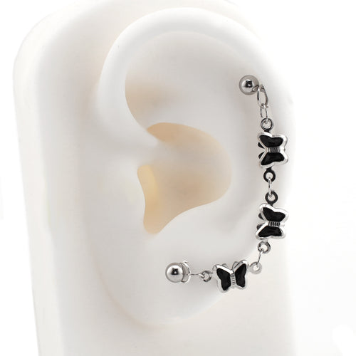 Black Oil Slick Gothic Butterfly Earring Set - product overview