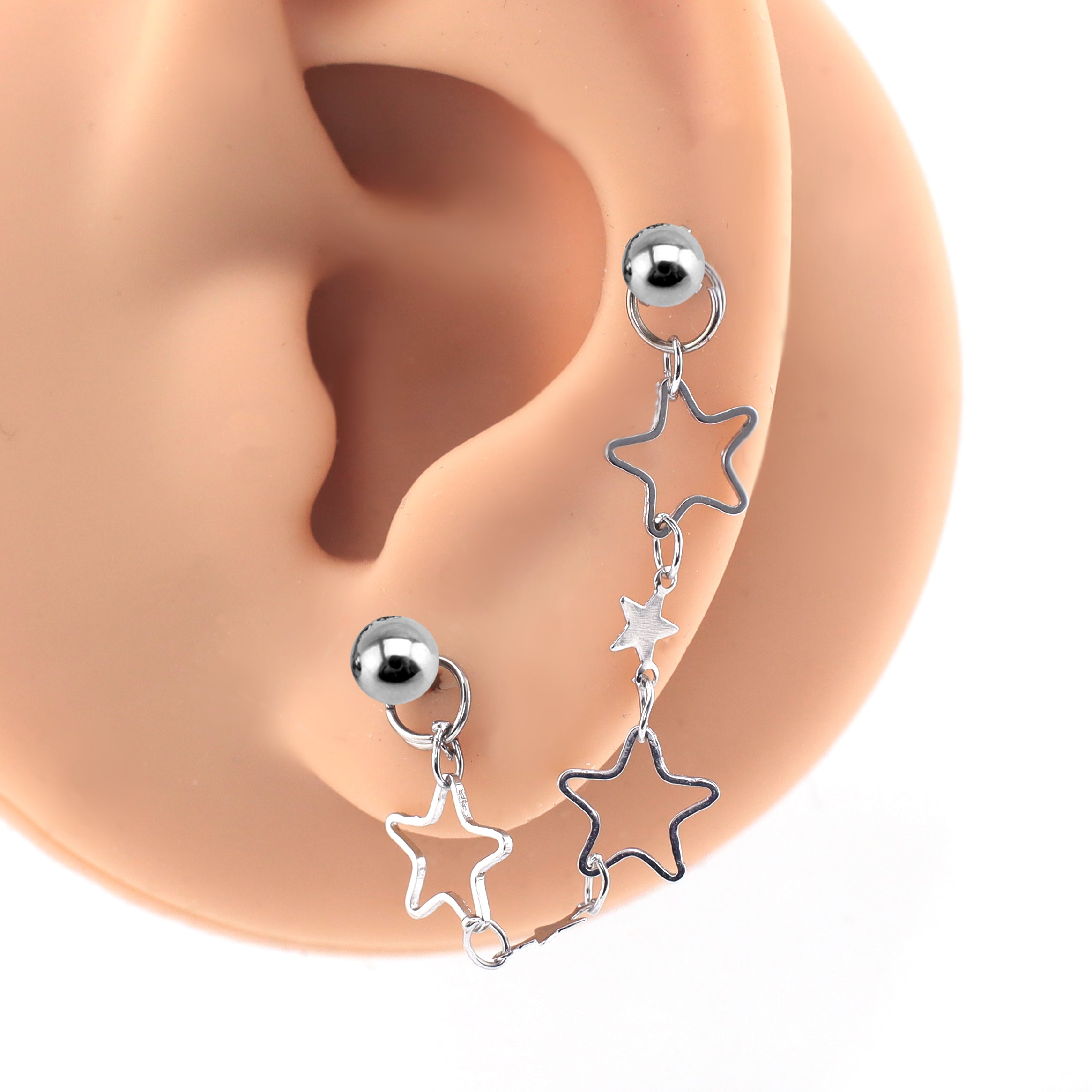 Openwork Pentagram Y2K Ear Chain - Openwork Pentagram Y2K Ear Chain - Pentagram Chain & Ear Stud by CRUXJEWELRY
