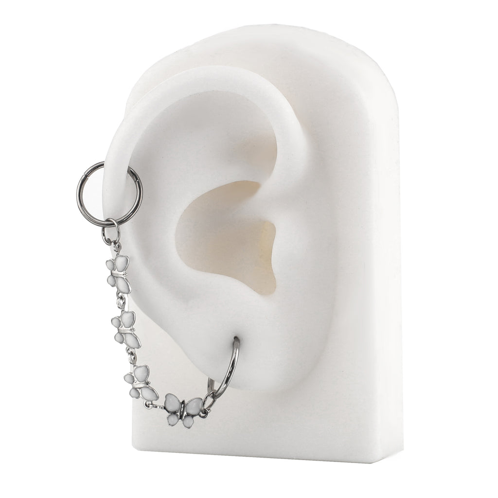White CZ Butterfly Ear Chain - White CZ Butterfly Ear Chain - Butterfly Chain & Clicker by CRUXJEWELRY