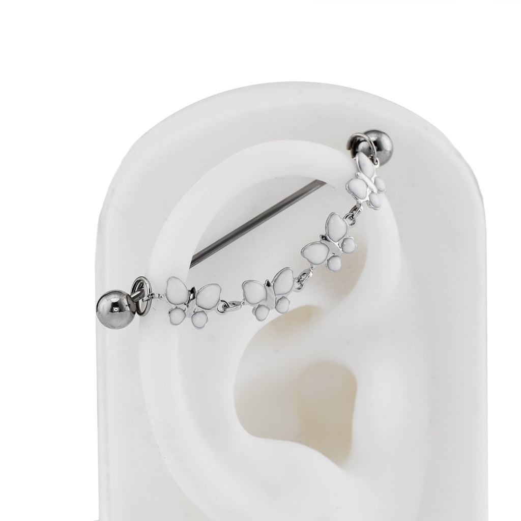 White CZ Butterfly Ear Chain - White CZ Butterfly Ear Chain - Butterfly Chain & Industrial Bar by CRUXJEWELRY