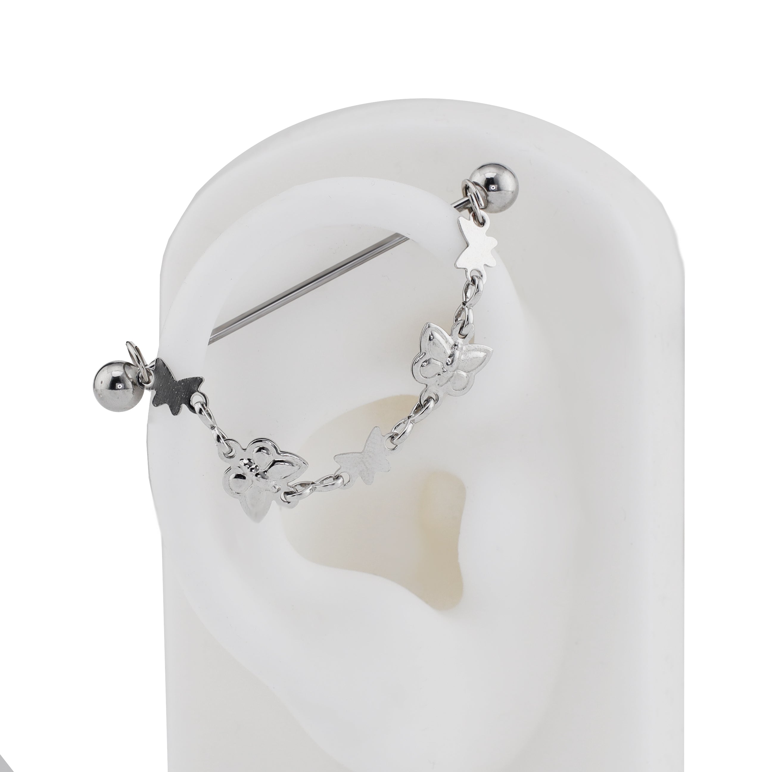 3D Silver Butterfly Ear Chain - 3D Silver Butterfly Ear Chain - Default Title by CRUXJEWELRY