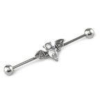 Engraved Crystal Bat Stainless Steel Industrial Barbell - Engraved Crystal Bat Stainless Steel Industrial Barbell - Default Title by CRUXJEWELRY