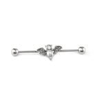 Engraved Crystal Bat Stainless Steel Industrial Barbell - Engraved Crystal Bat Stainless Steel Industrial Barbell - Default Title by CRUXJEWELRY