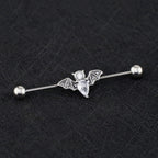 Engraved Crystal Bat Stainless Steel Industrial Barbell - Engraved Crystal Bat Stainless Steel Industrial Barbell - Default Title by CRUXJEWELRY