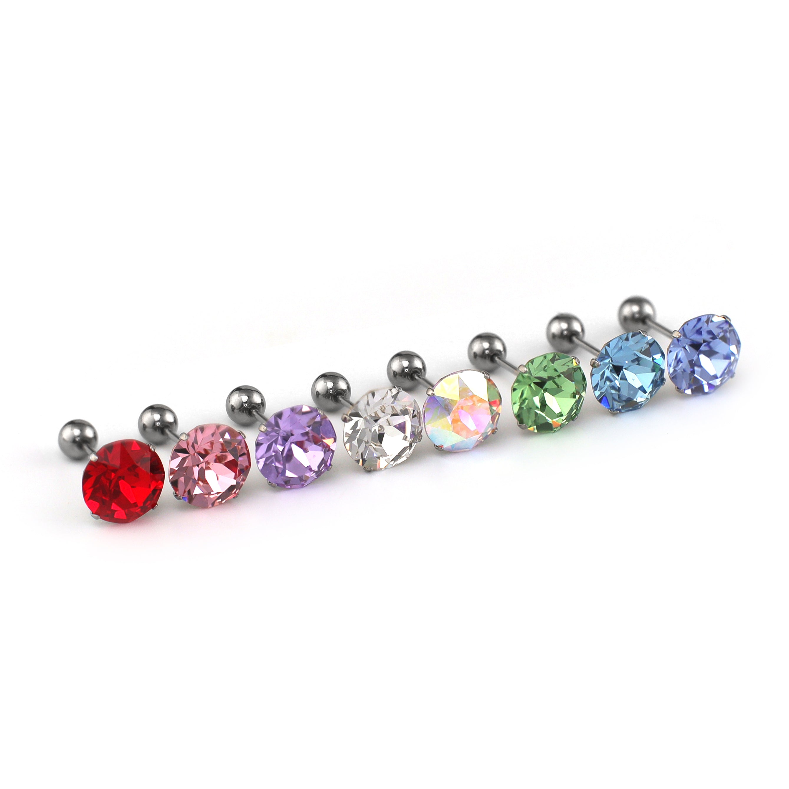 Curved Base High-Shine Swarovski Crystal Internally Threaded Titanium Ear Studs - Curved Base High-Shine Swarovski Crystal Internally Threaded Titanium Ear Studs - Blue / 6mm by CRUXJEWELRY