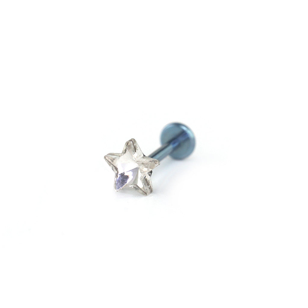 Crystal Star Internally Threaded Titanium Labret Stud - Crystal Star Internally Threaded Titanium Labret Stud - 6mm by CRUXJEWELRY
