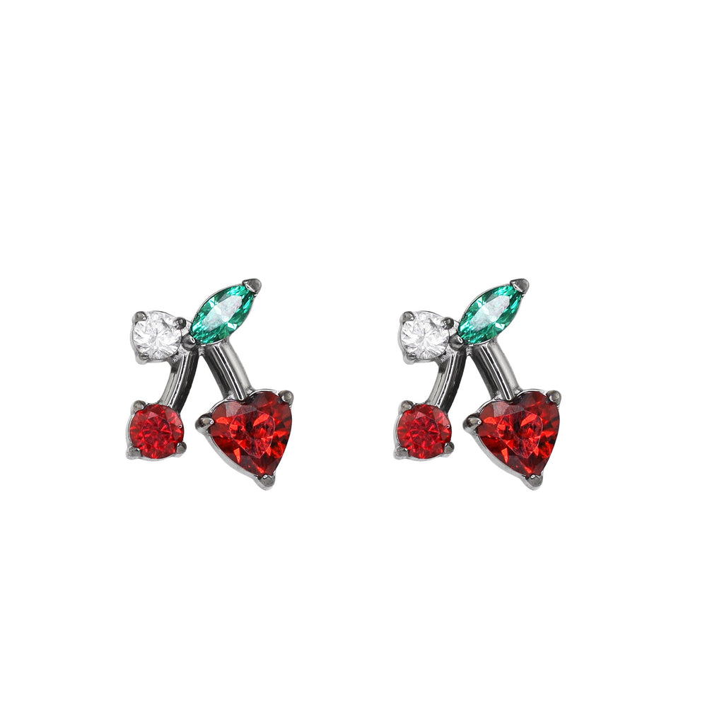 Heart CZ Cherry Titanium Ear Studs - Heart CZ Cherry Titanium Ear Studs - 6mm by CRUXJEWELRY