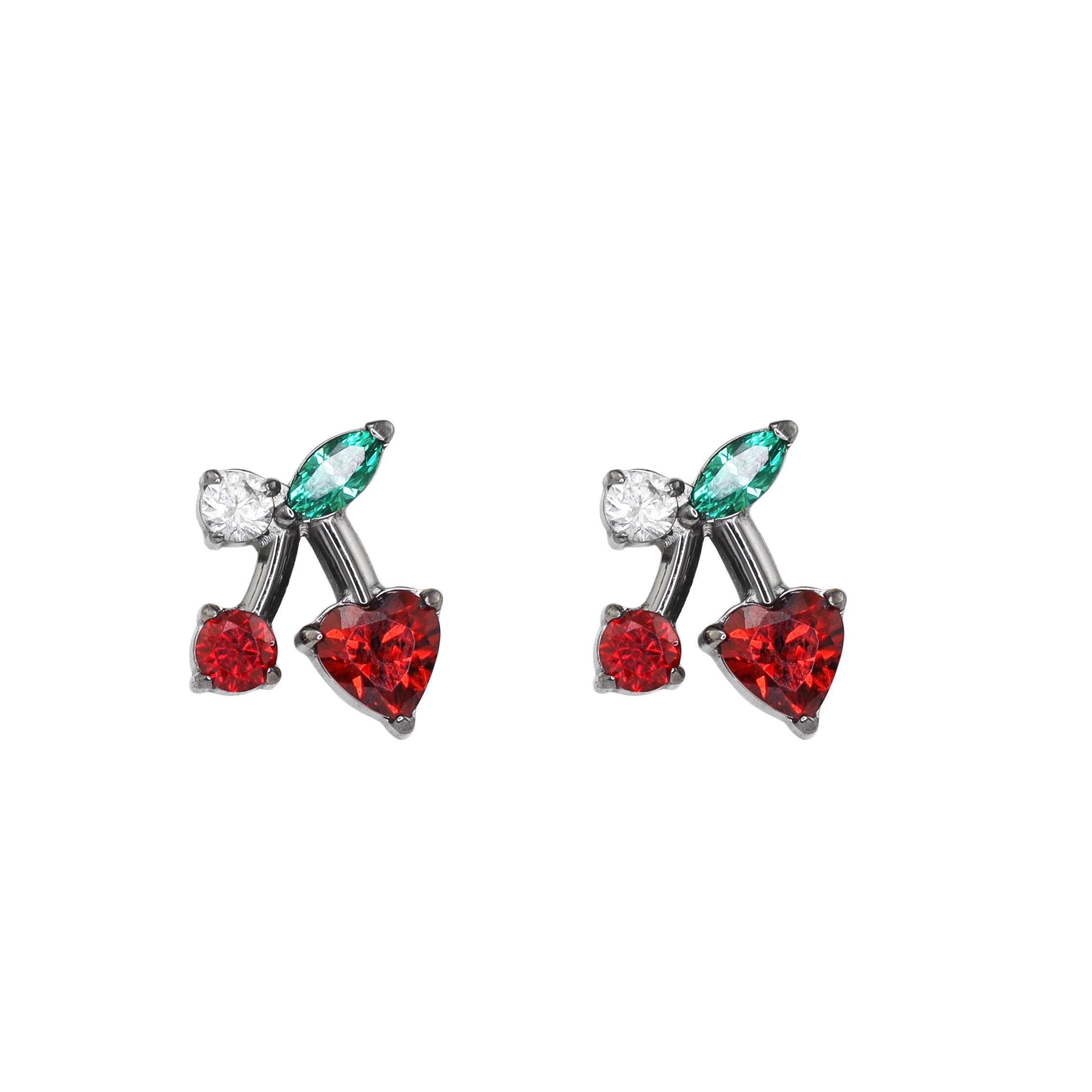 Heart CZ Cherry Titanium Ear Studs - Heart CZ Cherry Titanium Ear Studs - 6mm by CRUXJEWELRY