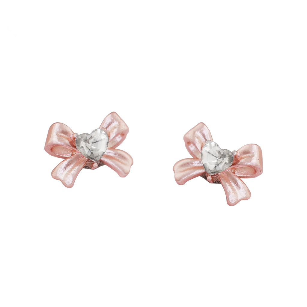 Heart CZ Pink Bow Internally Threaded Stainless Steel Studs - Heart CZ Pink Bow Internally Threaded Stainless Steel Studs - Set / 6mm by CRUXJEWELRY