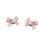 Heart CZ Pink Bow Internally Threaded Stainless Steel Studs - Heart CZ Pink Bow Internally Threaded Stainless Steel Studs - Set / 6mm by CRUXJEWELRY