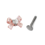 Heart CZ Pink Bow Internally Threaded Stainless Steel Studs - Heart CZ Pink Bow Internally Threaded Stainless Steel Studs - Single / 6mm by CRUXJEWELRY