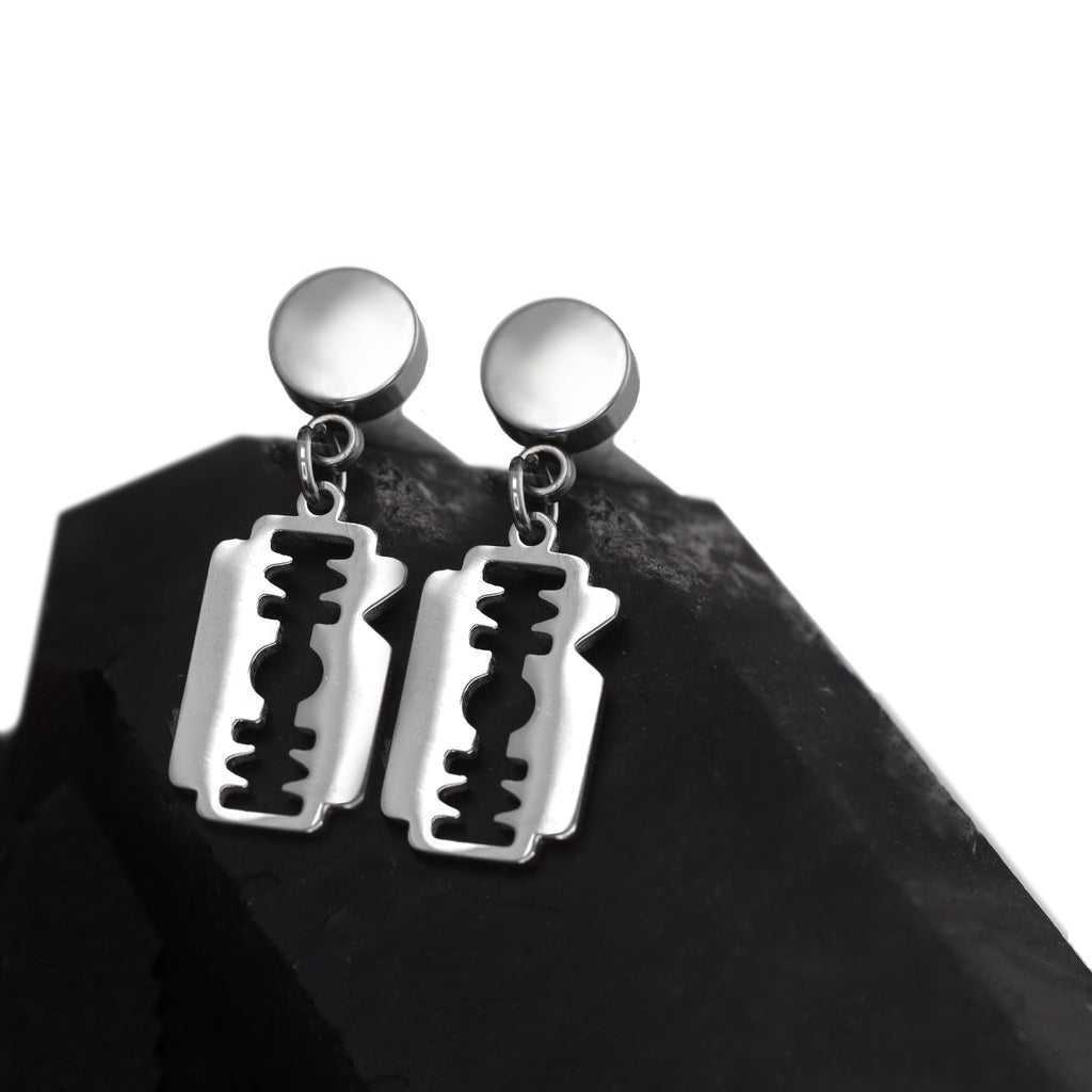 PAIR OF Blade Pendant Externally Threaded Stainless Steel Ear Studs - PAIR OF Blade Pendant Externally Threaded Stainless Steel Ear Studs - Default Title by CRUXJEWELRY