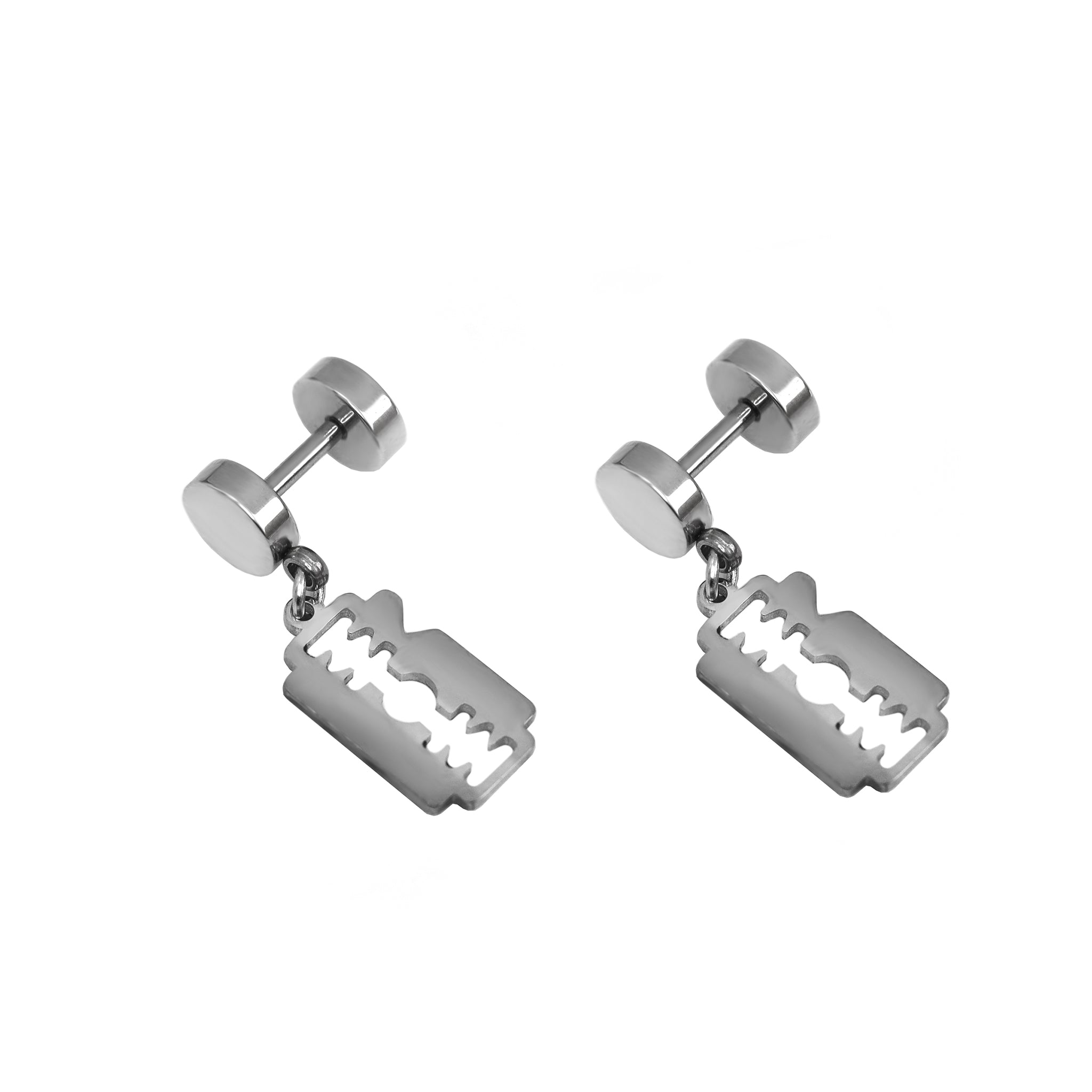 PAIR OF Blade Pendant Externally Threaded Stainless Steel Ear Studs - PAIR OF Blade Pendant Externally Threaded Stainless Steel Ear Studs - Default Title by CRUXJEWELRY