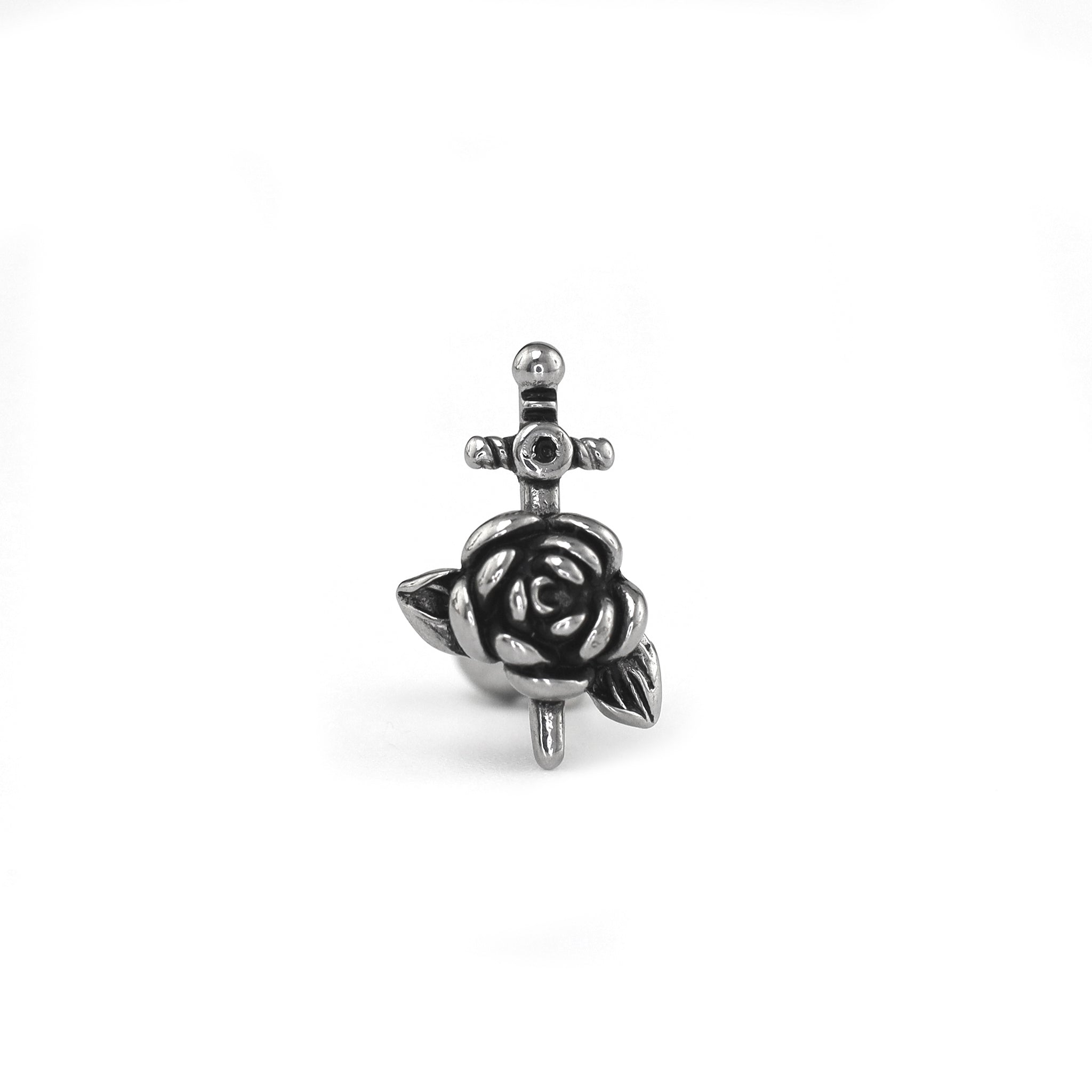 3D Dagger & Rose Stainless Steel Ear Studs - 3D Dagger & Rose Stainless Steel Ear Studs - Single by CRUXJEWELRY