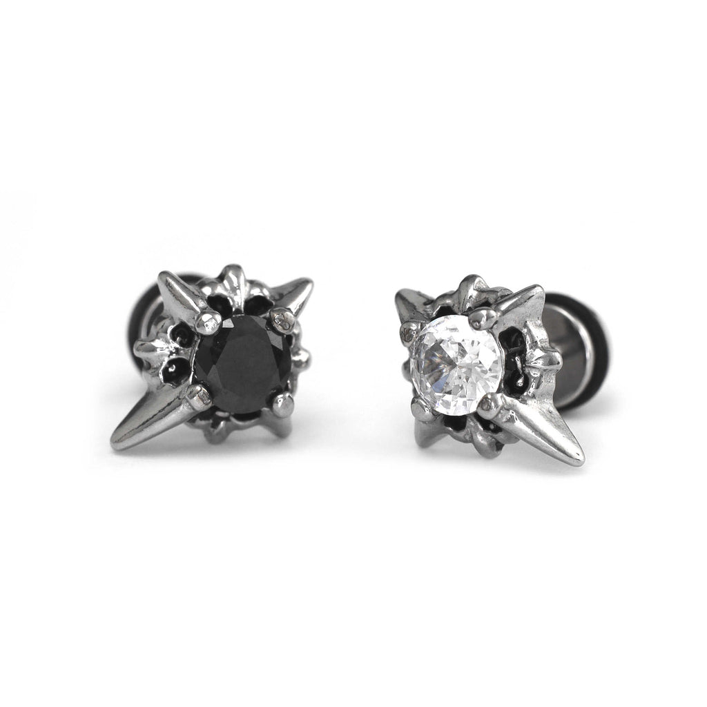 PAIR OF Black & White CZ 3D Hexagram Stainless Steel Ear Studs - PAIR OF Black & White CZ 3D Hexagram Stainless Steel Ear Studs - Pair of White by CRUXJEWELRY