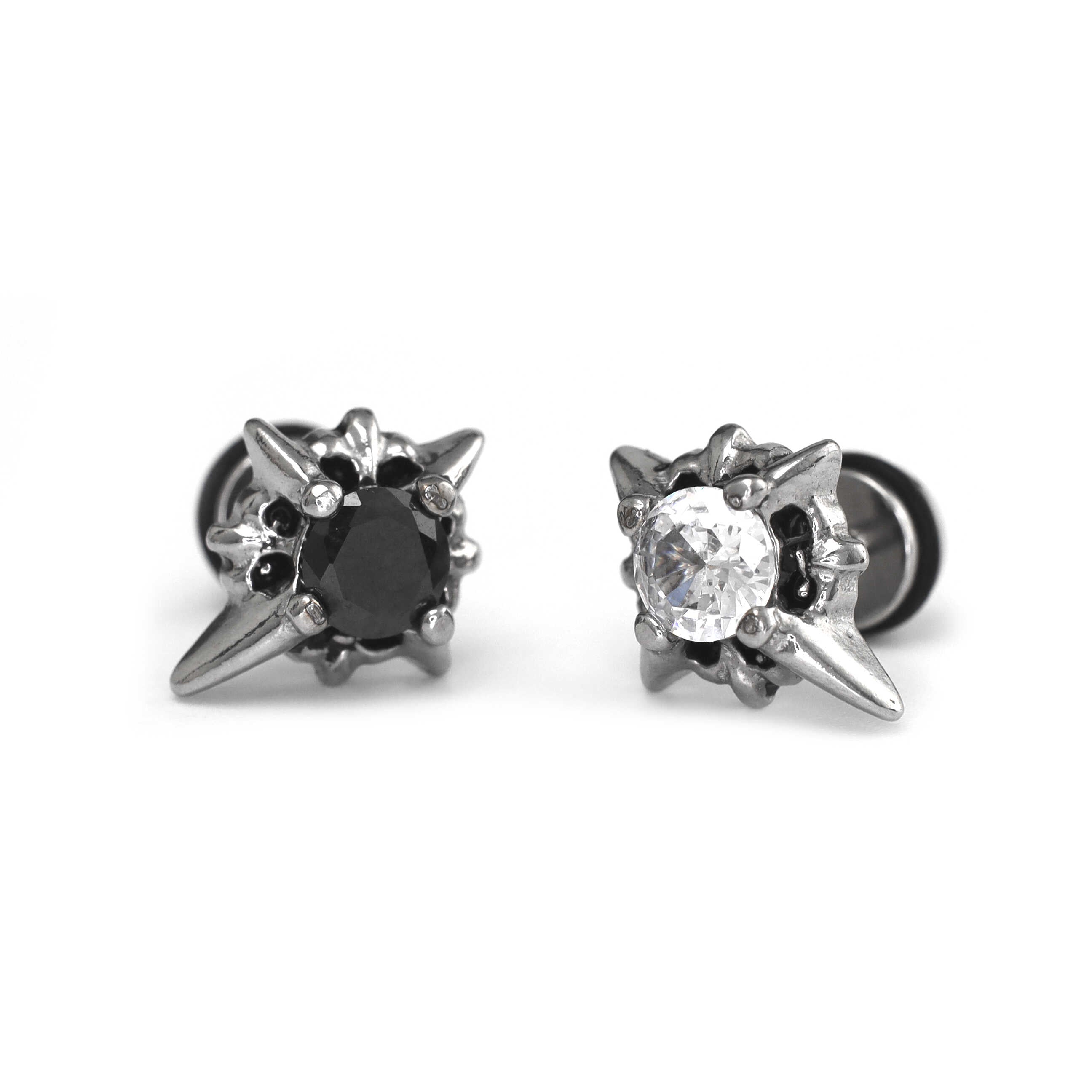 PAIR OF Black & White CZ 3D Hexagram Stainless Steel Ear Studs - PAIR OF Black & White CZ 3D Hexagram Stainless Steel Ear Studs - Pair of White by CRUXJEWELRY