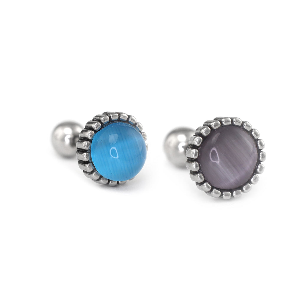 Gray & Blue CZ Externally Threaded Stainless Steel Ear Studs - Gray & Blue CZ Externally Threaded Stainless Steel Ear Studs - Set by CRUXJEWELRY