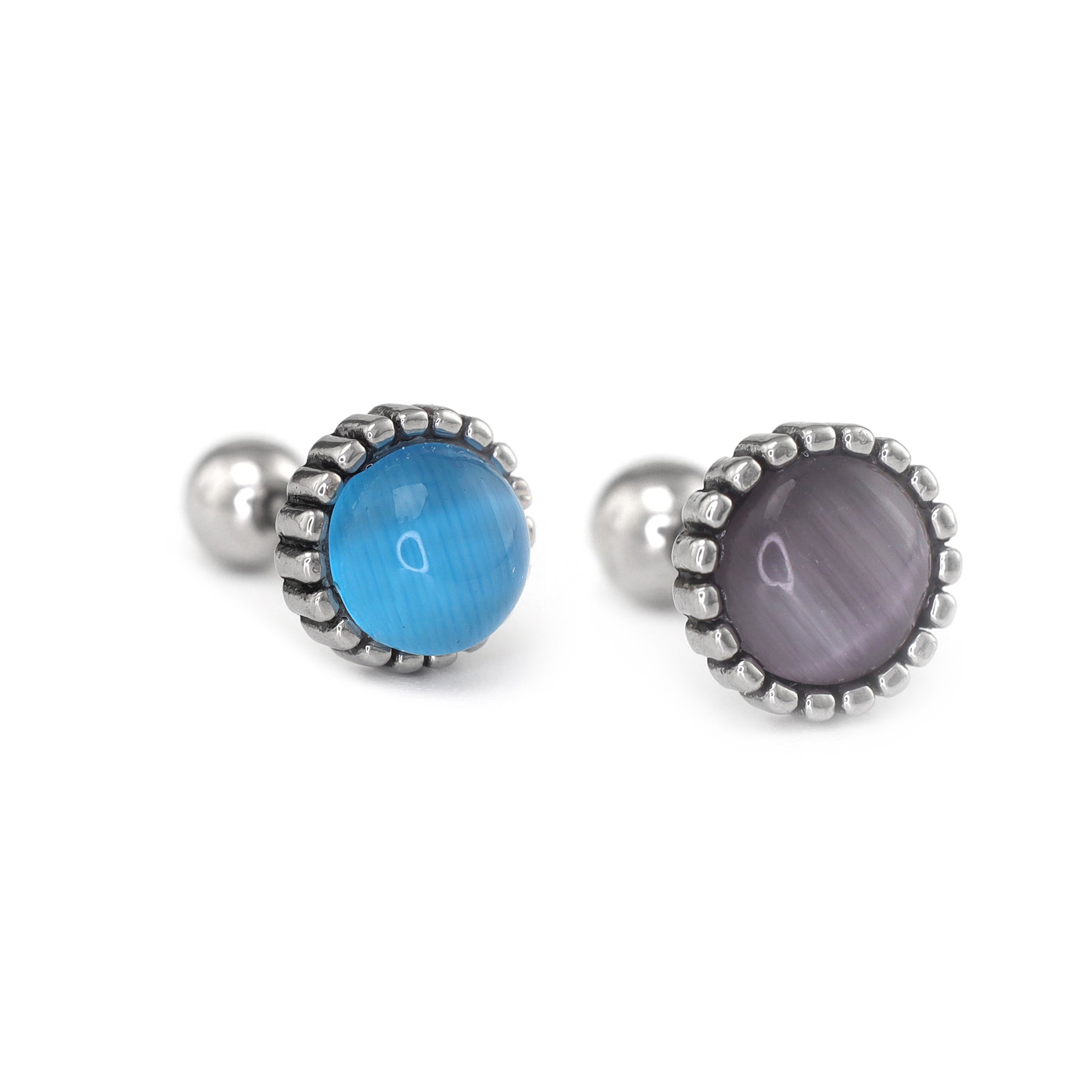 Gray & Blue CZ Externally Threaded Stainless Steel Ear Studs - Gray & Blue CZ Externally Threaded Stainless Steel Ear Studs - Set by CRUXJEWELRY
