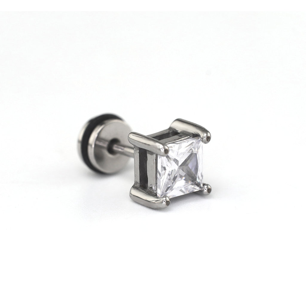 PAIR OF Minimalist Square CZ Stainless Steel Ear Studs - PAIR OF Minimalist Square CZ Stainless Steel Ear Studs - Default Title by CRUXJEWELRY