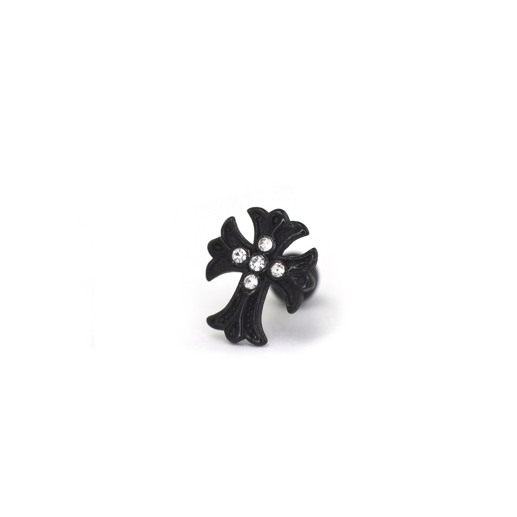 PAIR OF 16G CZ Chrome Hearts Style Cross Stainless Steel Ear Studs - PAIR OF 16G CZ Chrome Hearts Style Cross Stainless Steel Ear Studs - Pair of White by CRUXJEWELRY